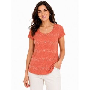 Natural Reflections Coral Slub Cotton Tee Embroidered Floral Casual Boho M